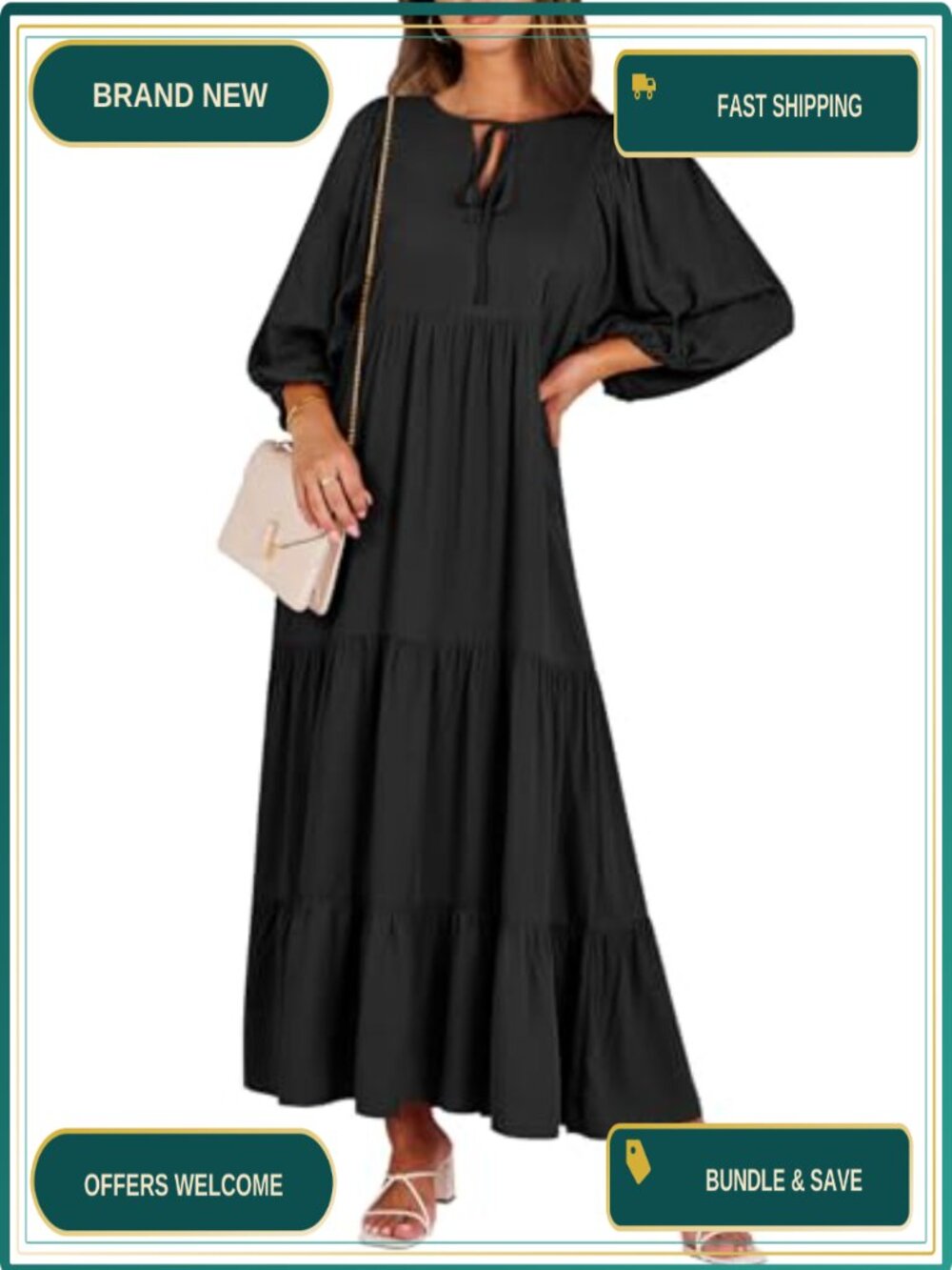Womens Boho Floral Maxi Dress Long Sleeve Puff Sleeve Rayon A-Line V-Neck Tiered